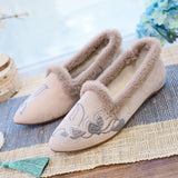 Zingj Wool Edge Pointed Shoes Embroidered Cloth Shoes Fashion Warm Home Shoes National Wind Women's Shoes Cotton Drag Women's Cotton