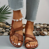 Retro Flat-Bottomed Toe Slippers Women Wearing A Word With Cross-Beach Cool