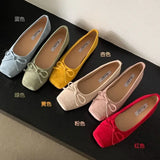 Bow Red Flat Shoes Grandma Shoes Spring And Autumn Lazi Shoes Gentle Single Shoes Retro Women's