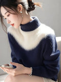And White Imitation Sting Velvet Sweater Women 2025 Winter New High-End Feeling Super-Good-Looking Half-High Collar Top Knitted