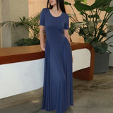 Women's Clothing 2025 Summer New Pure Fashion Temperament Round Collar Short Sleeve Dress Dress