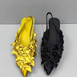 New Flat-Bottomed Sandals Women's French Temperament Bows Cool Slippers Low Heel Pointy Cloth Single