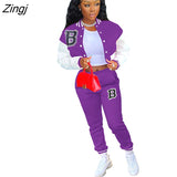 Winter Baseball Sport Women's Set Jacket and Pants Suit Active Sweatsuit Tracksuit Two Piece Set Fitness