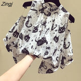 Goth Dot Print Blouse Women Summer Sexy Off Shoulder Chiffon Top Plus Size Korean Style Lantern Sleeve Loose Retro