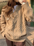 Oversized V Neck Cable Knit Sweater-Outfit