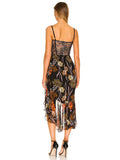 V-Neck Strap Printed Ruffles Midi Dress Summer Elegant Sleeveless Print Asymmetrical Hem Dresses Women Party Evening