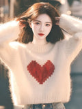 Love Print Lazy Sweater Knitted Women 2025 Autumn And Winter New Korean Atmosphere Feeling