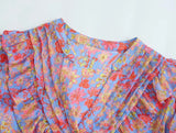 Women's Long-Sleeved V-Neck Flower-Print Shirt