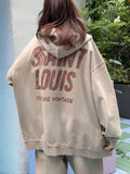Street Style Old Print Zip-Up Hoodie Sports Suit Women Loose Comfortable Street Out Of The