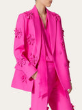Zingj New Fashion Brand Double Breasted Three-Dimensional Flower Splicing Suit High Waist Bell Bottoms Two Sets Of Women's
