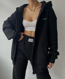 Women's Long-Sleeved Plus Velvet Trousers Casual Fashion Print Hooded Set