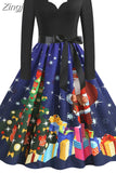 Costumes Party Dress Women Long Sleeve V Neck Fur Collar 1950s Housewife Vintage Xmas Winter