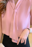 Women's Shirt Pink Ribbon Blouses for Women Sleeveless Summer Shirts Female Top V-neck Blouse Tops Female 2023 Woman Basic