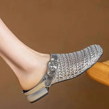 New Super Fire Silver Bag Head Cool Slippers Women's Summer Wearing Flat Bottom Half Slippers High-End Breathable Hole
