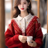 And Winter New Design Heavy Industry Hook Flower Wearing Alpaca Thick Sweater Senior Sense Loose Knit Shirt