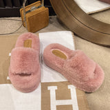 Base Simple Hairy Slippers Women Wear 2025 Autumn And Winter New Korean Version Of Home Toe A Word Wool Cotton