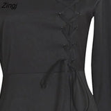 Dresses Women Ruffle Lace-up Irregular Hem Slim Elegant Vestido Feminino Club Party Medieval Gothic Vintage Female