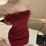New Famous Bag And Hip Dress Sexy Breast-Wearing Hairy Corset Dress Temperament Thin Senior Short Dress
