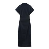 New Linen Folding Waist Dress