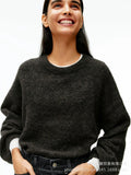 Soft-Gried Gray Sweater Woman 2025 Autumn And Winter Loose Thick Sheep Velvet Collar Knitted