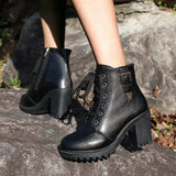 Round Head Tie In Autumn And Winter 2025 With Martin Boots Female English Wind Belt Buckle Side Zipper High Heel Short