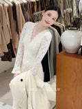 Xixi 13 Line 2025 Autumn White Standard Temperament Lace Knitted Dress Showing Thin High Waist Long Dress