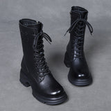 Layer Of Cowhide English Wind In The Wind Boots Women Autumn And Winter New Round Head With Thick Base Martin Boots Plus Cotton