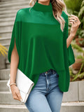 Women's Clothing 2025 Spring And Summer Women's T-Shirt Fashion Nets With Bare Shoulder Bat Sleeve High Collar Top In Spring And