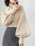 Kong Style Retro POLO Collar Big Lantern Sleeve Long-Sleeved Shirt For Women 2025 New Irregular Design Feel