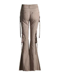 Zingj 2024 New High Waist Horn Trousers Overalls Style Slim Show Thin Versatile Ribbon Decoration Floor Casual