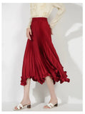Satin Pleated Ruffles Midi Skirt- Outfit