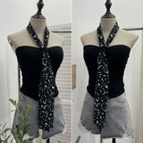 Shot Leopard-Print Silk Scarf Hanging Neck Design Folded Bra Strap Chest Pad Vest Short Sleeveless Top Lady