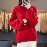 Women's Round Collar Full Body Hook Line Showing Thin Thick Sweater Loose Leisure Autumn And Winter New Knitted Shirt Comfortable