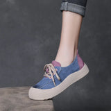 Leather Round Head Casual Shoes Women 2025 Spring New Flat Bottom Lace Single Shoes Fashion Leather