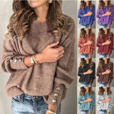 Street Hipster Long-sleeved Round Neck Button Sweater Top