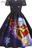 Christmas Costume Party Dress Short Sleeve Vintage Women Winter Xmas Sundress Robe