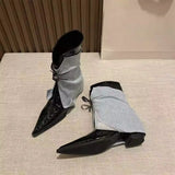 Small Western Cowboy Short Boots In The Autumn And Winter Of 2025, Sharp Bow Sleeves And Trouser