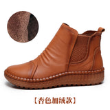 And Winter New Women's Shoes Winter Plus Velvet Leather Women's Boots Handmade Short Boots Women Flat Bottom Leisure Soft Bottom