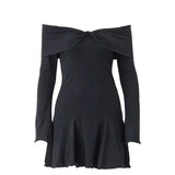 Zingj Winter New Women's Sweet Sexy Pure Desire Slim Thread One Word Shoulder Long Sleeve