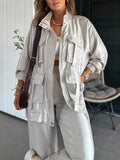 Women's Clothing Pure Color Fashion Long-Sleeved Jacket Three-Dimensional Pocket Fashion Loose