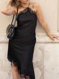 Temperament Solid Color Hanging Neck Dress In Autumn 2025 New Lace High-End Irregular Repair Sexy