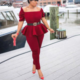 Top+Skinny Pants Air Layer Fabric Casual Suits Elegant Fashion 2 Piece Set Office Lady Casual Women Outfits Pants