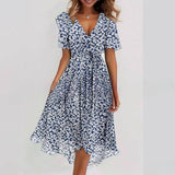 Summer New Loose Leisure Shuya V Collar Crumped New Hot Print