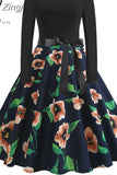 Note Print Elegant Party Dress Women 50s 60s Retro Vintage Robe Rockabilly Casual Winter