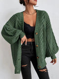 V-Neck Solid-Colored Open-Shirt Autumn And Winter Lazy Lantern Sleeve Loose Single-Caught Sweater Coat