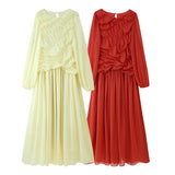 Women's Clothing Explosion Long-Sleeved Net Folded
