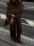 And Winter Pure Color Round Collar Jersey Sweater Set Of Women's Loose Knitted Sweater Broad Leg Trousers Scarf Three