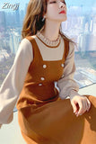 Knitted Woman Dress Women Party Slim Waist Long Sleeve A Line Sweater Dresses Ladies Fake Two Vestidos Mujer Winter