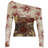Cloth Forgets Ancient Butterfly Tie-Dye Print Shoulder Asymmetric Tsets Hottie Wind Tight Short