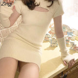 Sleeve Dresses Women Knitting Trendy Leisure Sweet Girls Daily Ulzzang Hollow Out Autumn Slim Spring Sexy Платье